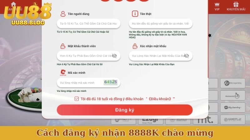 Cách đăng ký nhận 8888K chào mừng